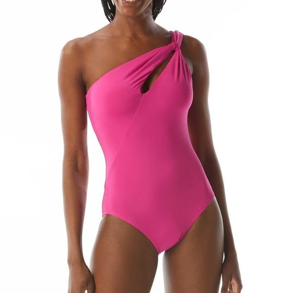 Carmen Marc Valvo one shoulder cut out one piece swimsuit pink size 8 - Picture 1 of 10